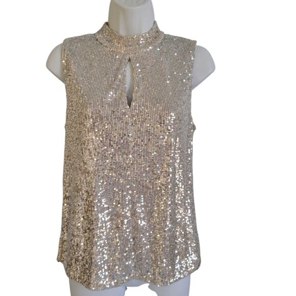 Calvin Klein Gold sequins Keyhole top SM Petite Holiday Ready Blinky - Picture 11 of 13